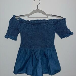 Smocked Off-Shoulder Denim Peplum Top - Blue